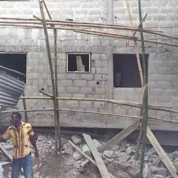 Just In: Another Tragedy in Lagos as Two Storey Building Under Construction Collapses in Ikeja (Photos)